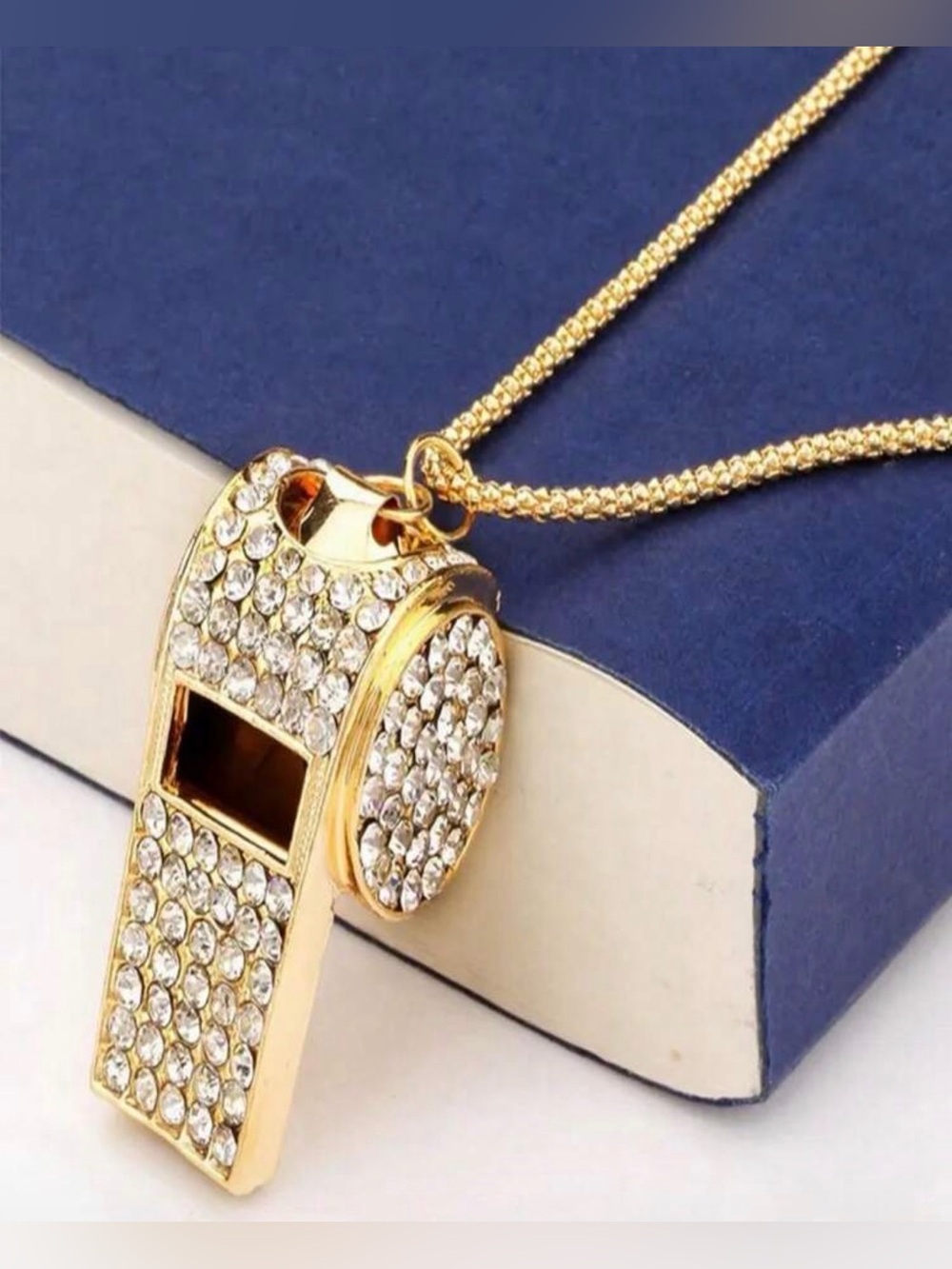 Necklace Whistle Rhinestone gold jewelry gym teacher recess school gift safety